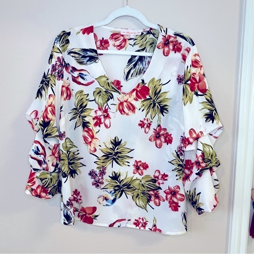 Women's Blouse, 3/4 Ruffle Sleeve Detail. Spring and Summer Top.